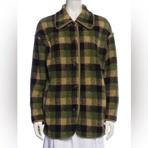 NWT Lisa Says Gah Green and Tan Plaid Teddy Jacket